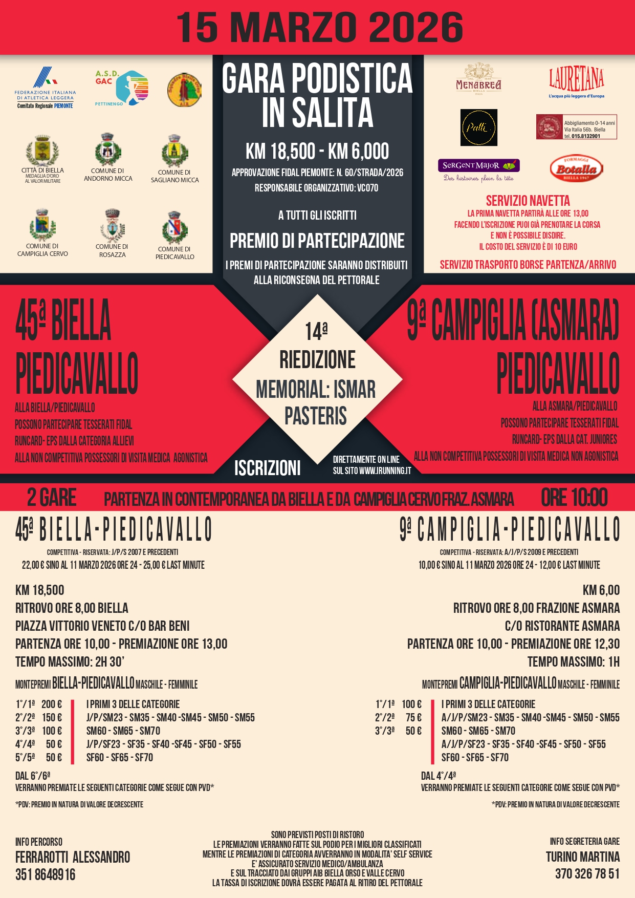 Il volantino della gara podistica in salita Biella-Piedicavallo 2026